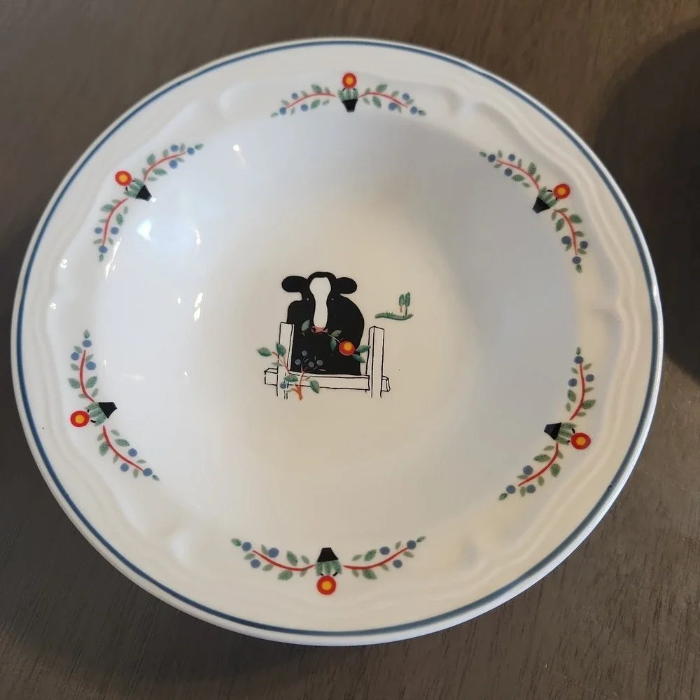 Vintage Oneida Farm Friends Cow Ceramic Stoneware Soup Bowls Farmhouse Kitchen